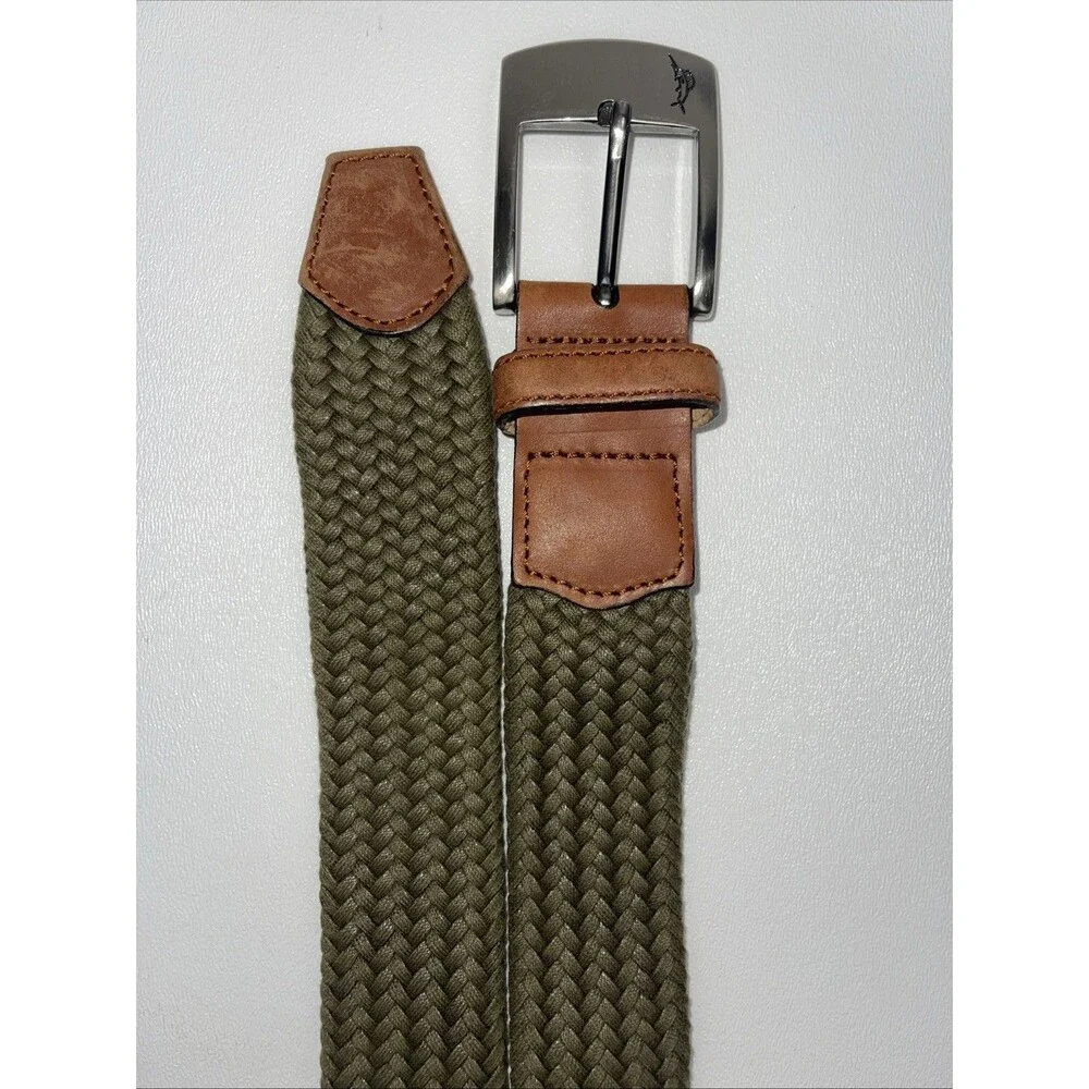 Men Belt Tommy Bahama Mens Canvas Leather Belt Green Brass Buckle Sz 42